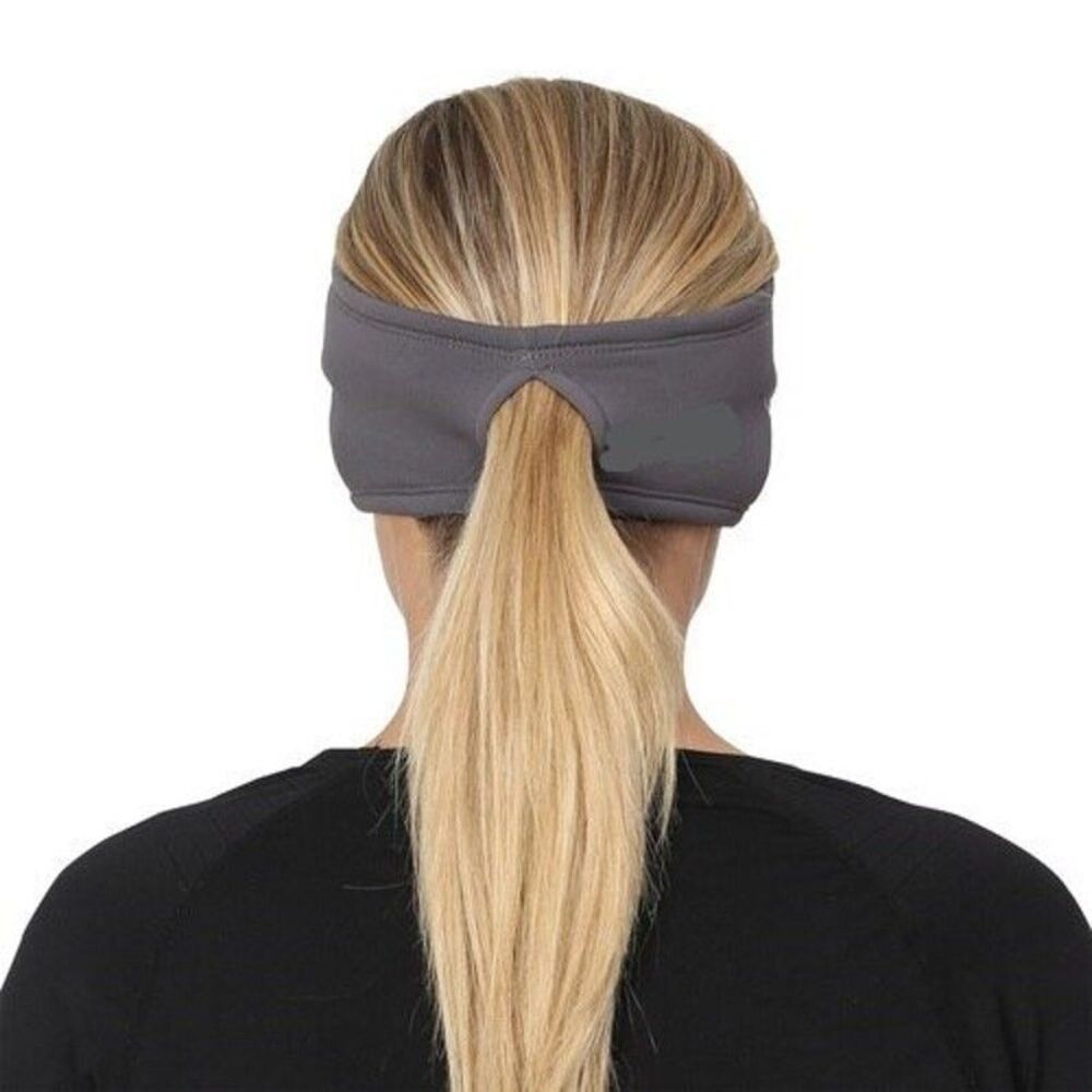 (2) Go Headbands W/Ponytail Hole Headbands 1 Solid Black - 1 Black & Gray NEW